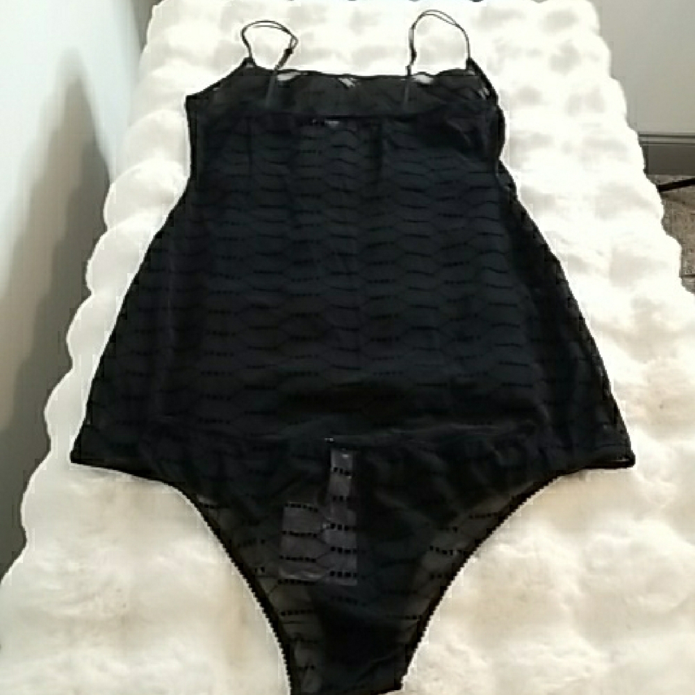 2 PC Savage X Fenty Black Mesh Chemise Lingerie